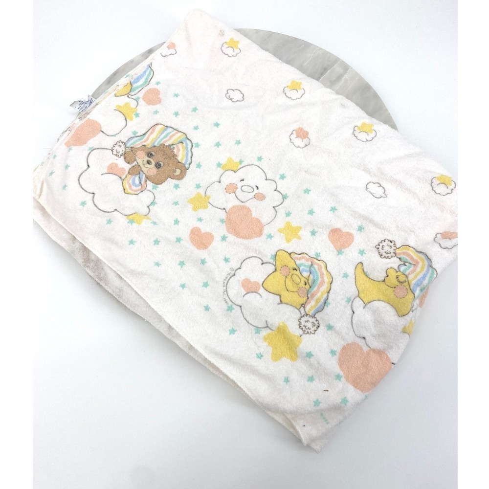 Vintage‎ Riegel Kids Blanket 30x40 Sleepy Clouds Bears Stars Nursery Decor
